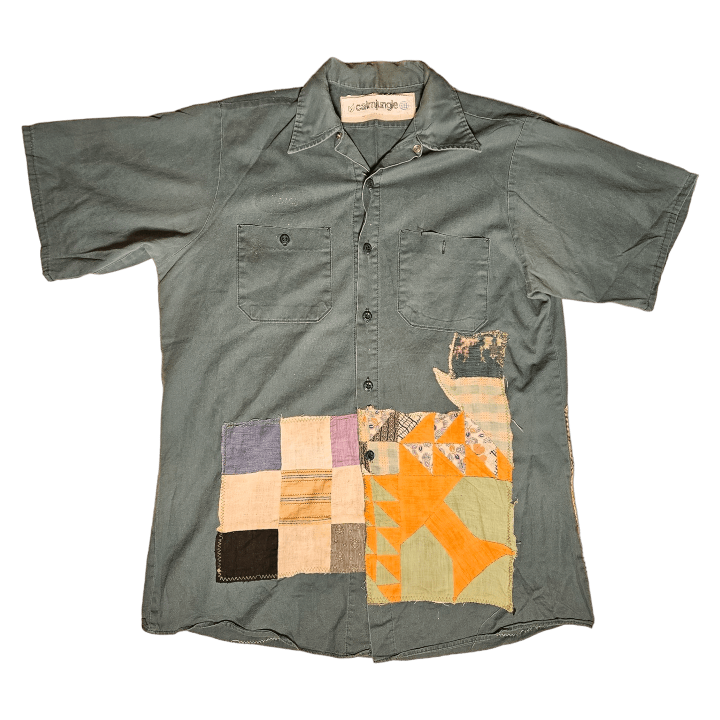 Patchwork Button up Short sleeve - Calm Jungle World